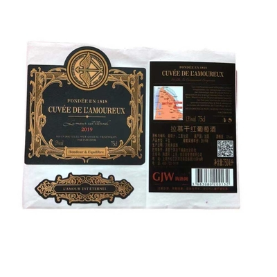 Etiquetas personalizadas de la botella de whisky que imprimen etiquetas engomadas grabadas en relieve privadas del sello de la hoja